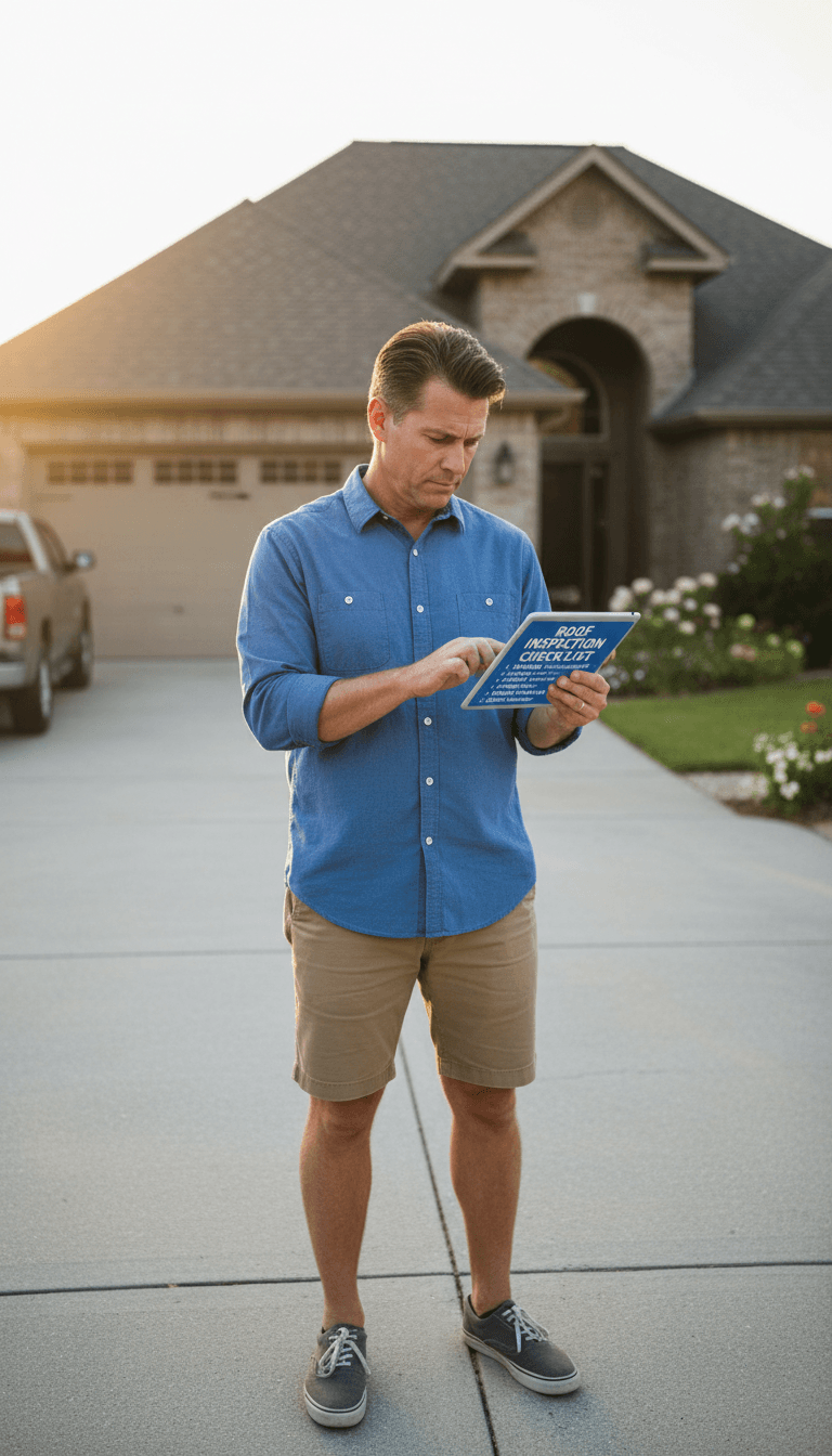 homeowner reviewing digital roofing guide on tablet
