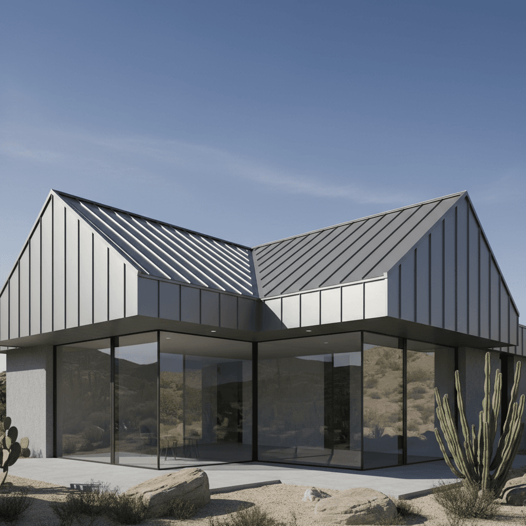 Aluminum metal roof panel on a home