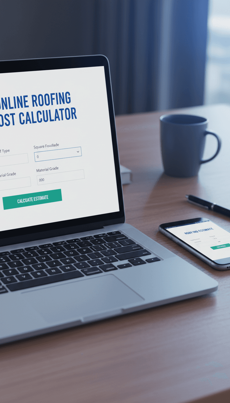 Roofing cost calculator on a laptop