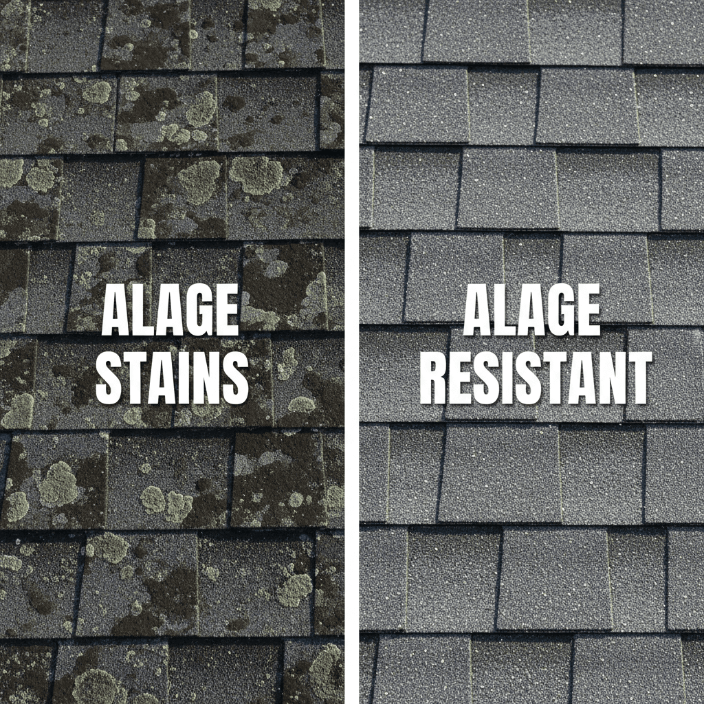 Algae resistant shingles compared to stained ones