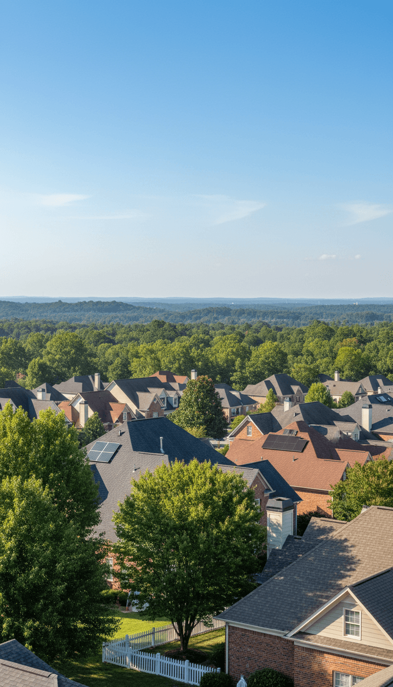 Residential roofline in a North Carolina neighborhood