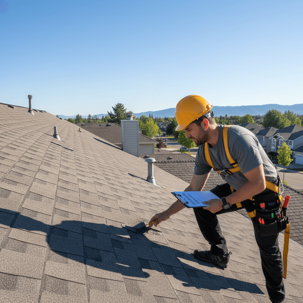 Roof inspection template on clipboard
