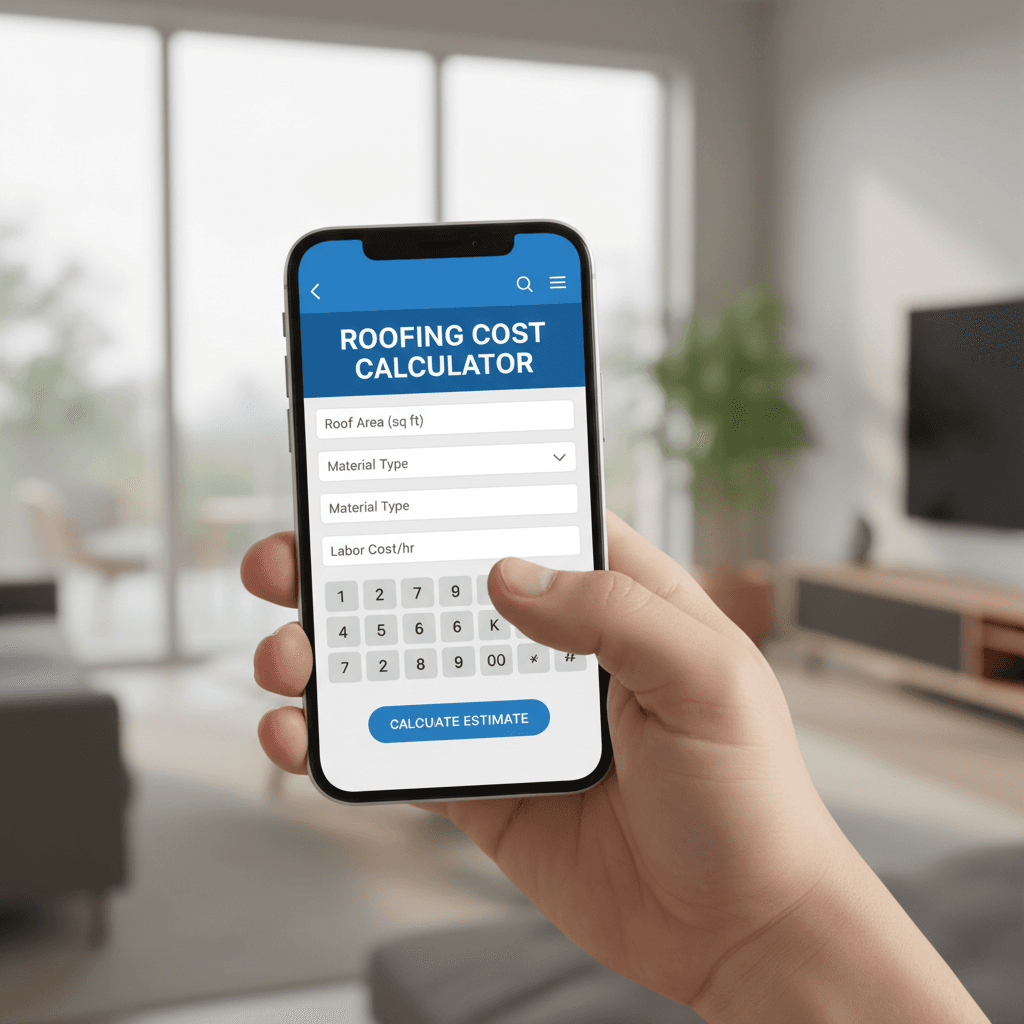 Person using roof cost calculator on phone