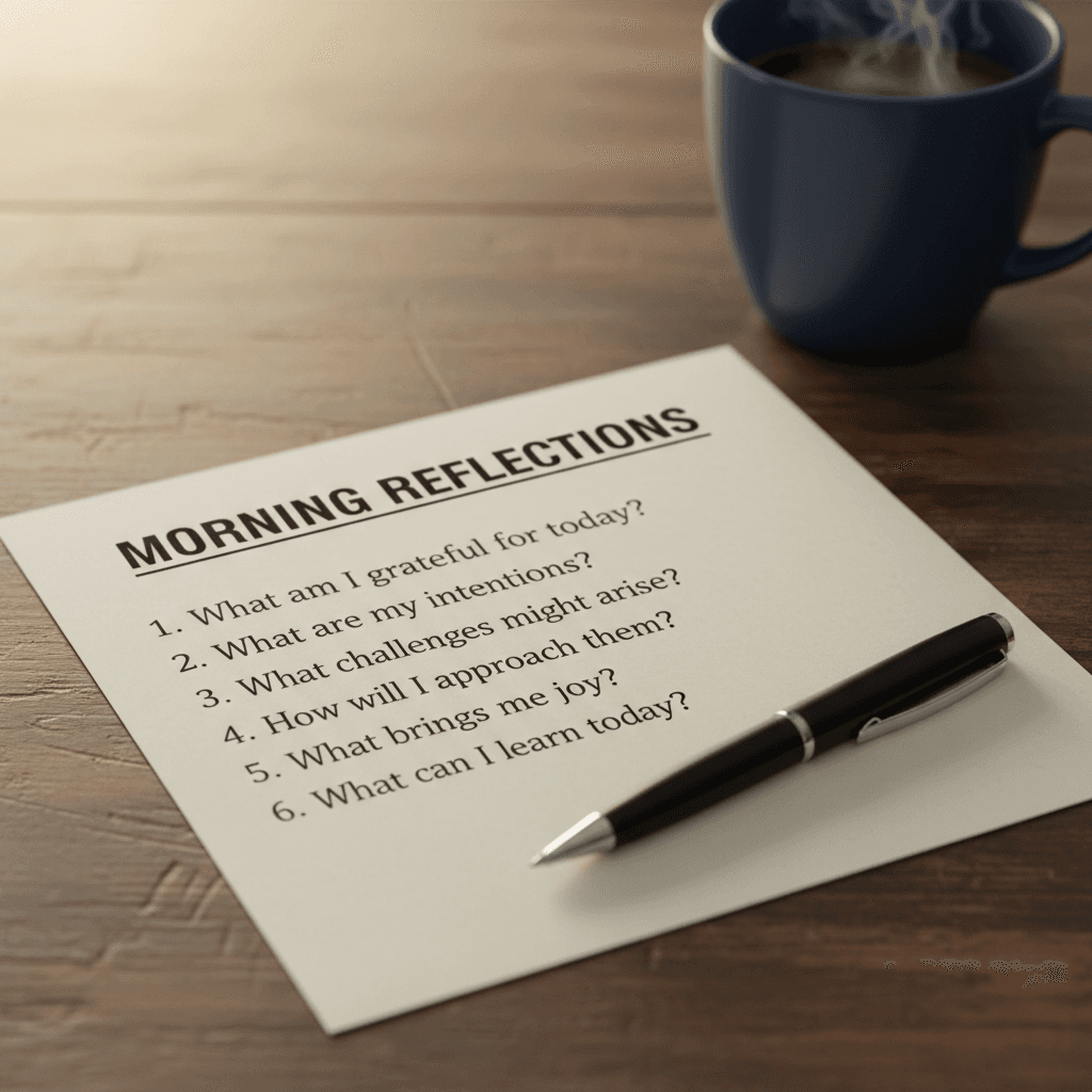 Printed list of questions with pen on wooden table