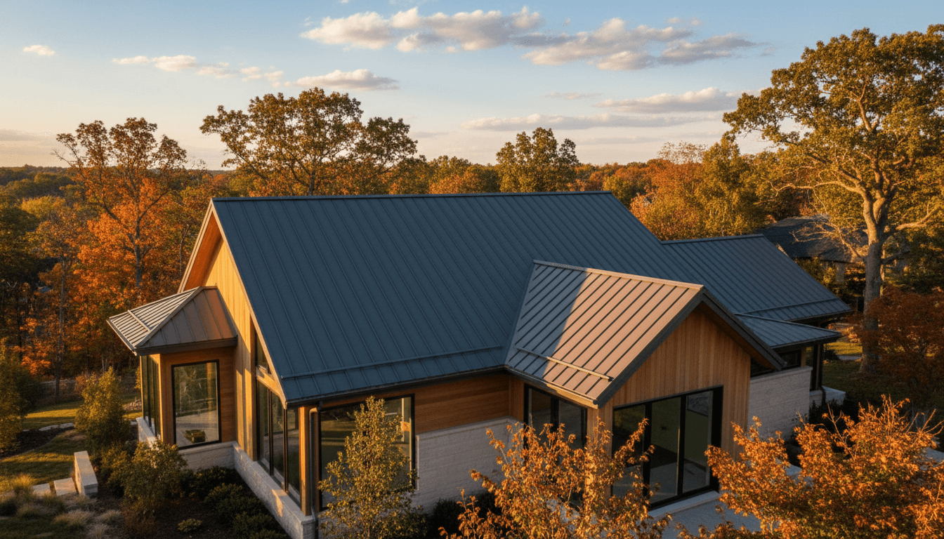 House with metal roof installation