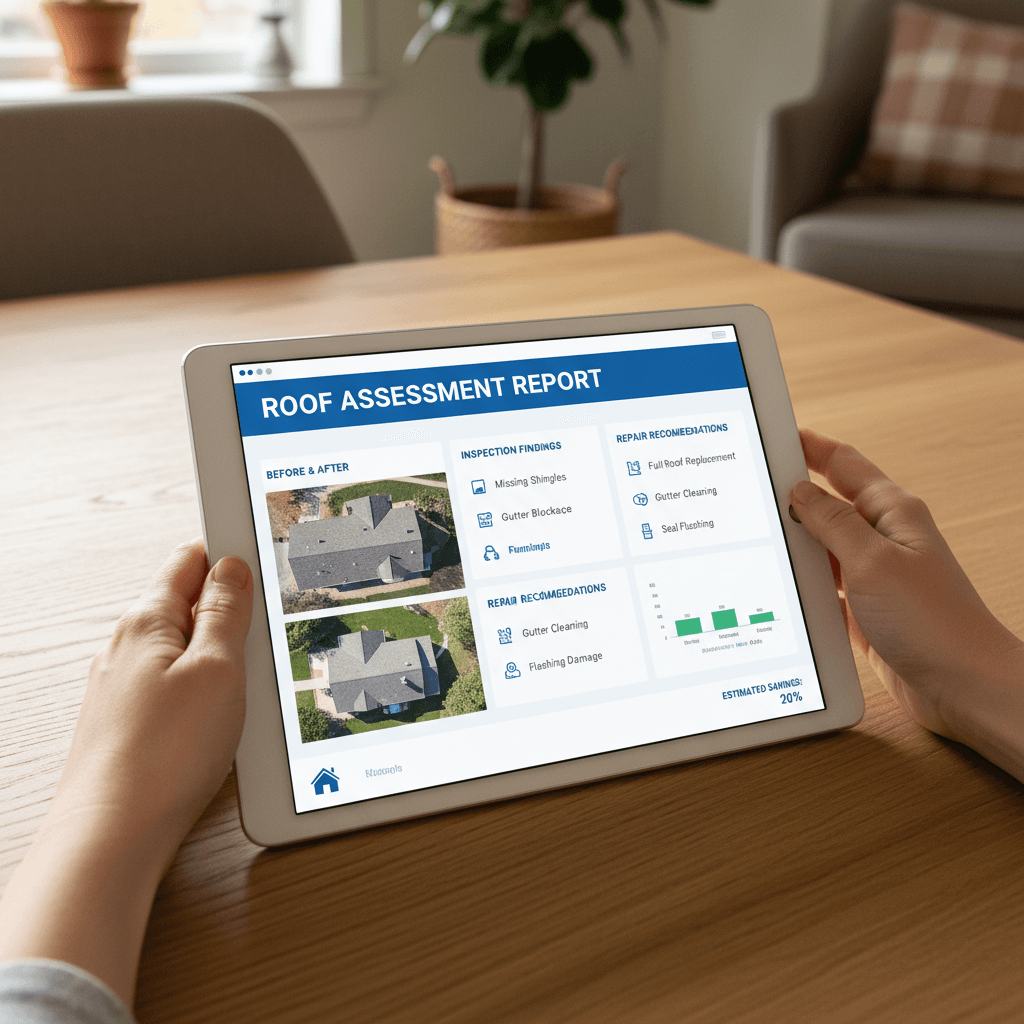 Homeowner using roofing resource guide on digital device