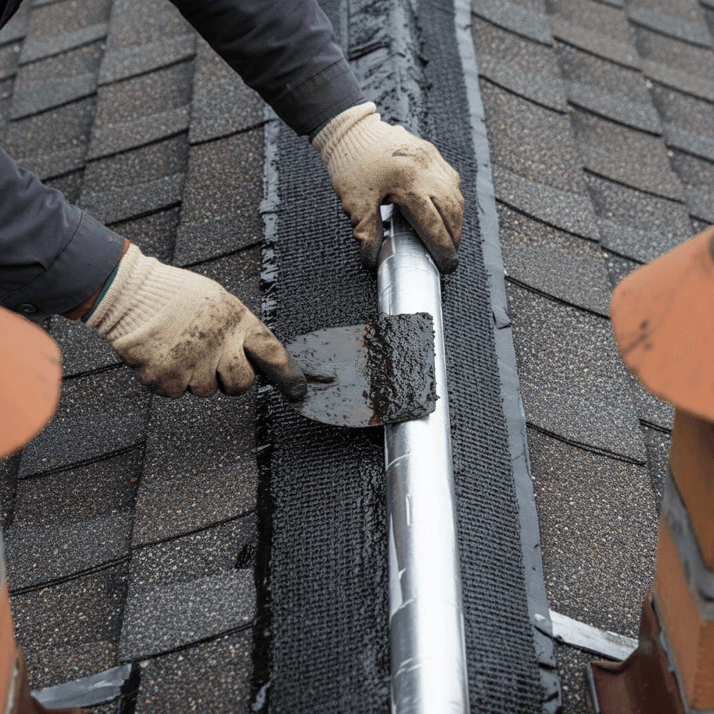 Application of waterproof roof sealant