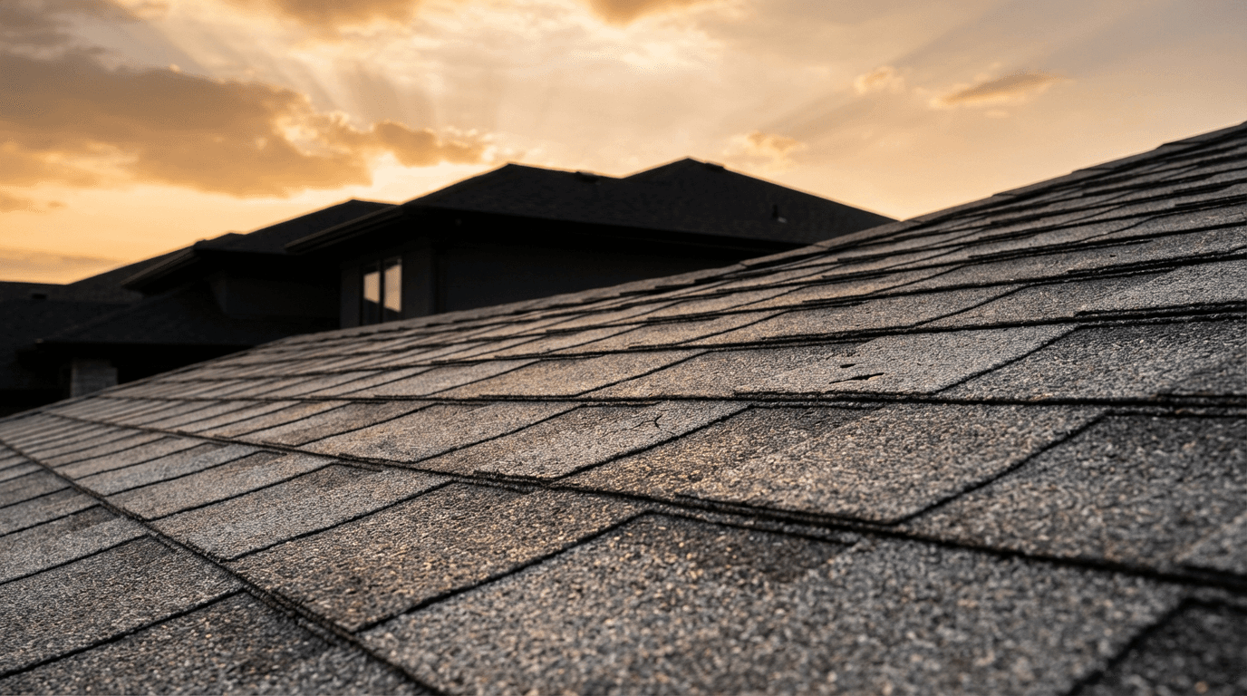 Close-up of residential roof shingles