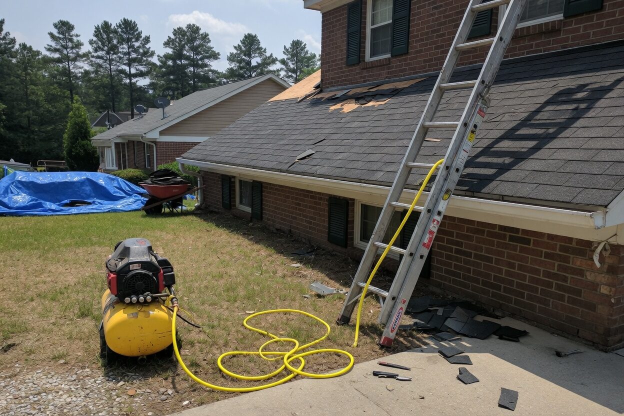 Contractor quote with shingle SKU and underlayment line items highlighted