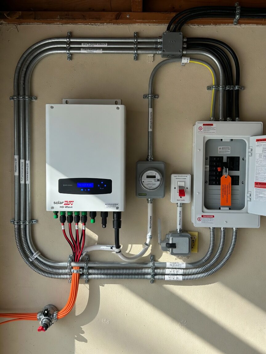 Solar inverter and electrical wiring in a North Carolina home garage