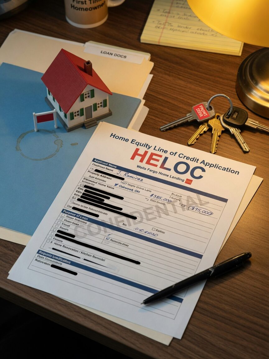 Homeowner reviewing a solar installation financing agreement at a kitchen table