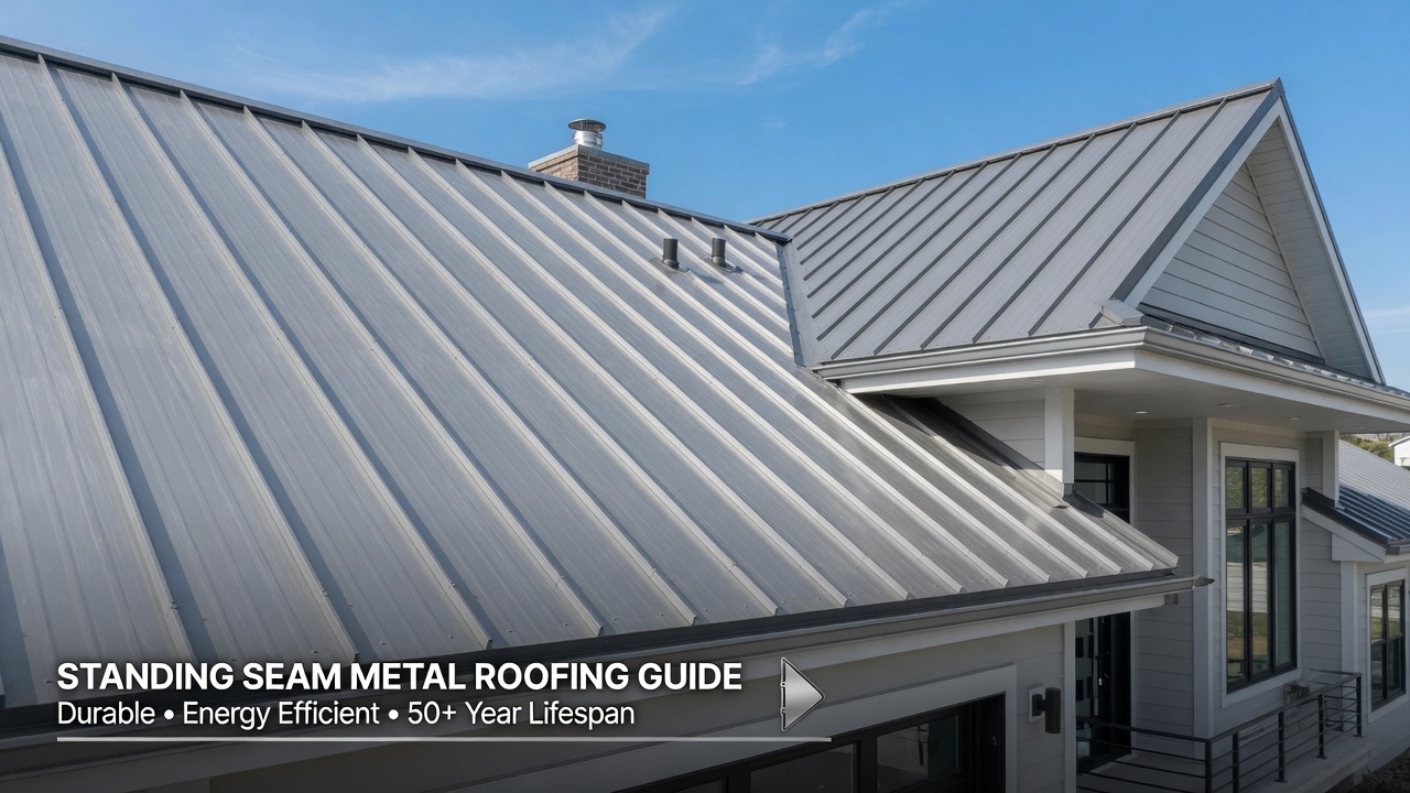 Standing-seam metal roof on a modern home