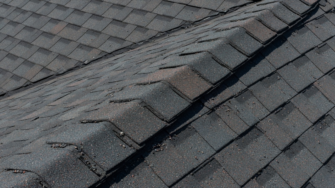 Close-up of architectural asphalt shingles on a finished roof