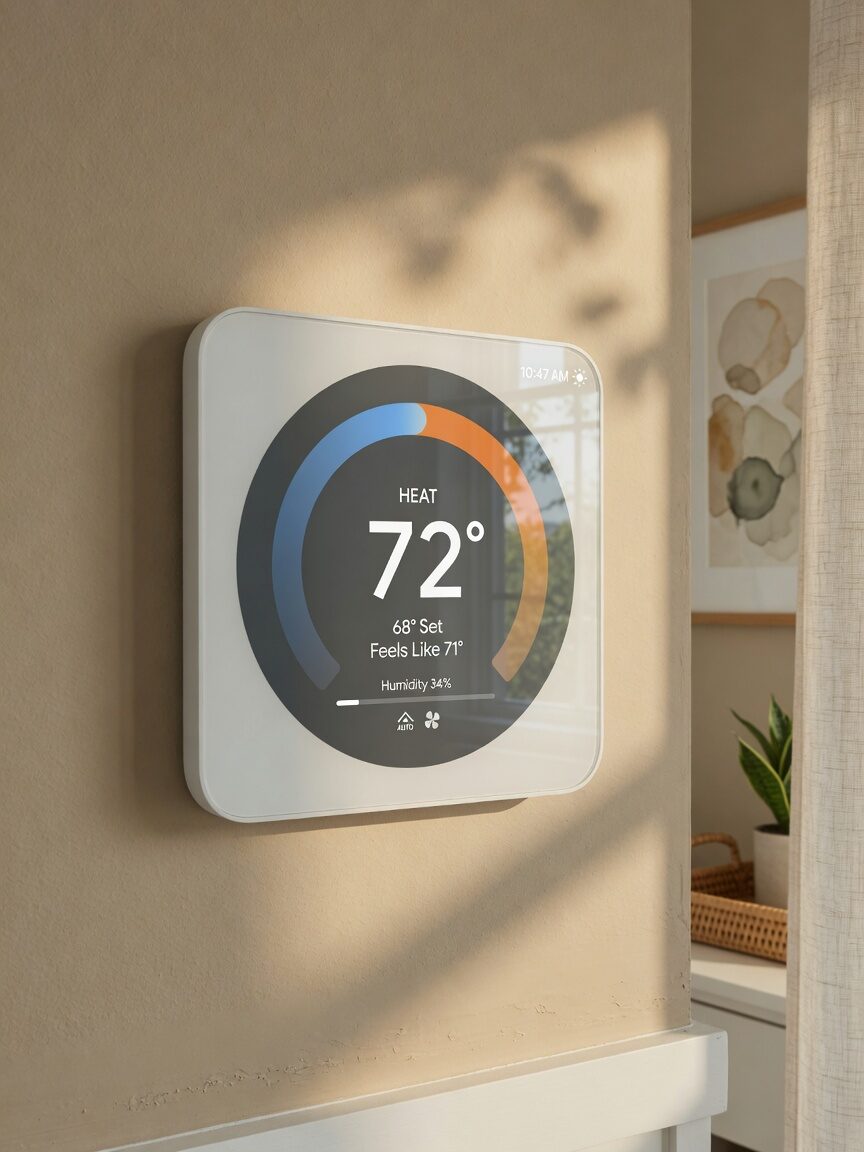 Smart thermostat on a wall in a residential home