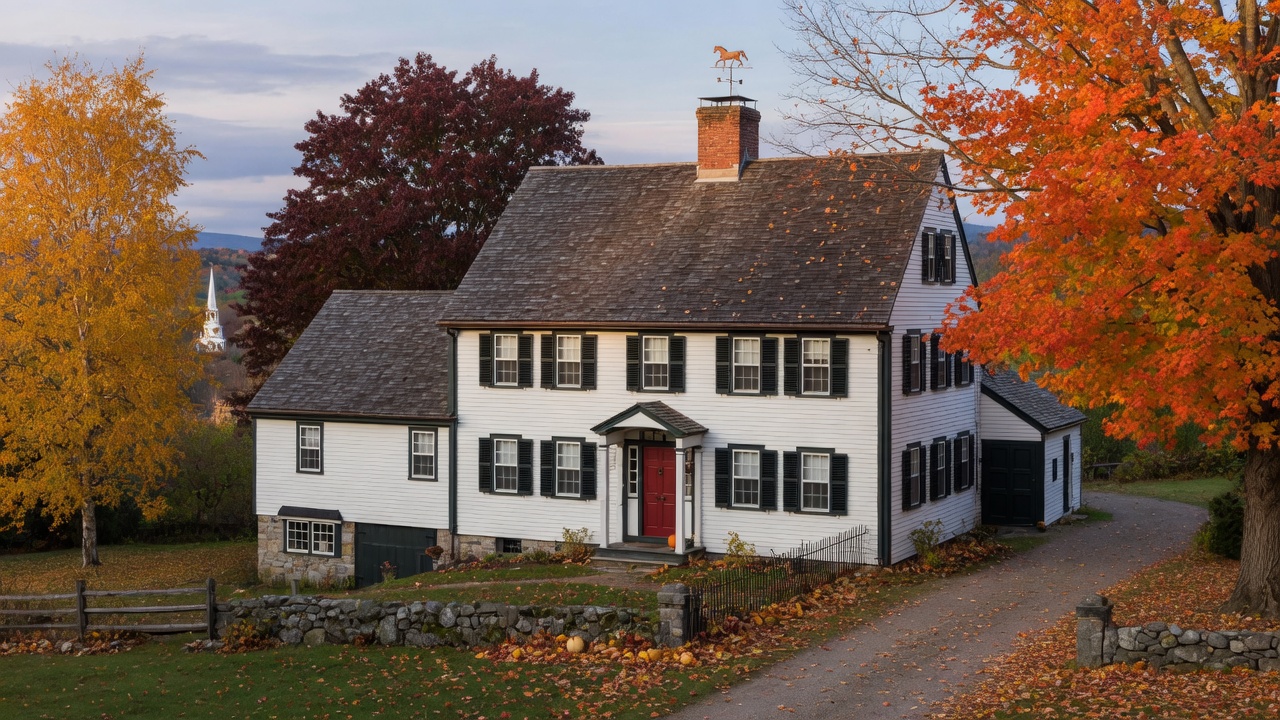 Connecticut New England home with gray shingles