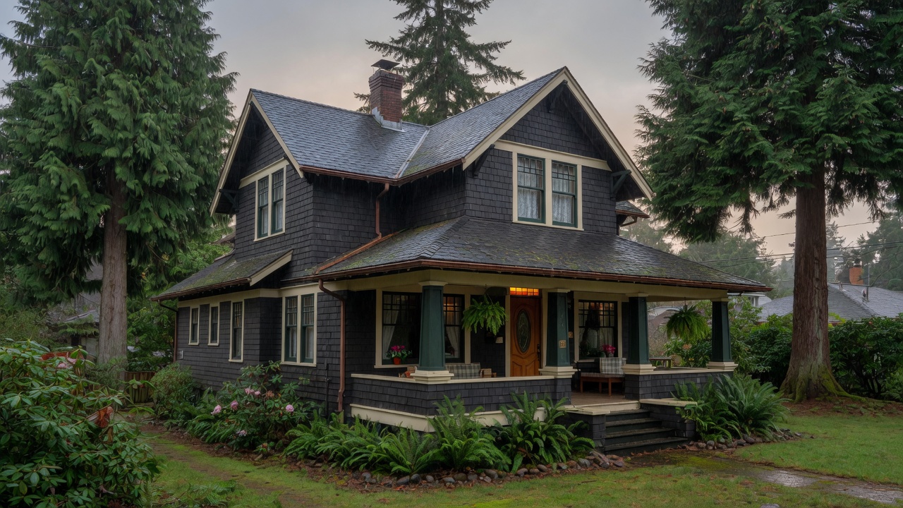 Oregon Pacific Northwest home with dark shingles
